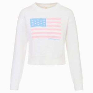 LoveShackFancy White Sweater with Pink and Blue Flag S